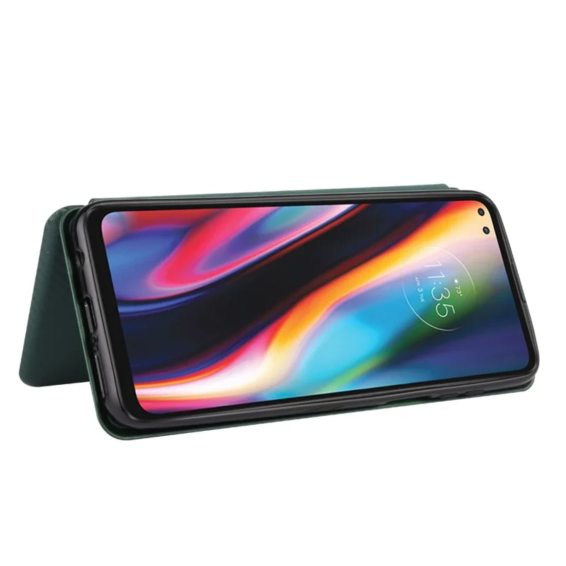 Auto-absorbed Carbon Fiber Texture Stand Leather Case for Motorola Moto G 5G Plus - Green