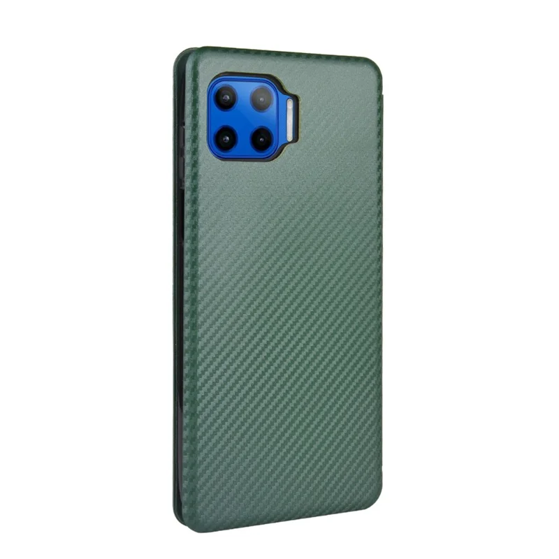 Auto-absorbed Carbon Fiber Texture Stand Leather Case for Motorola Moto G 5G Plus - Green