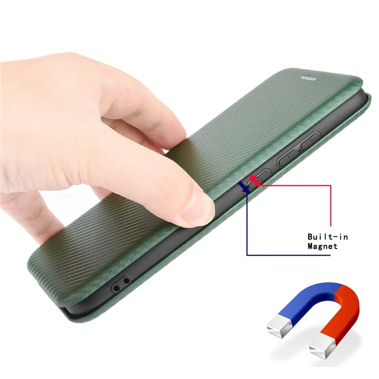 Auto-absorbed Carbon Fiber Texture Stand Leather Cover for Motorola Edge Plus - Green