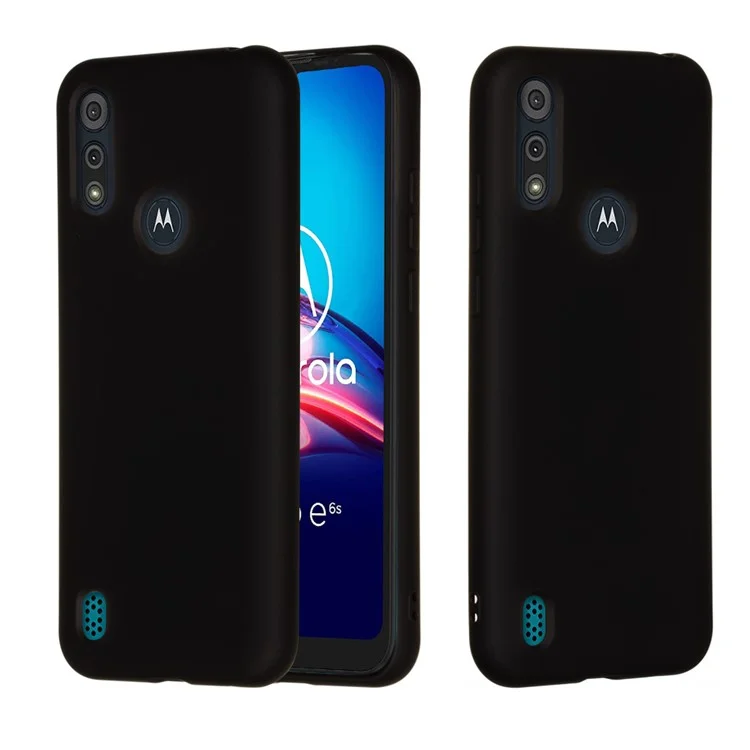 Liquid Silicon Telefonabdeckung Mit Lanyard Für Motorola Moto E6s (2020) - Schwarz