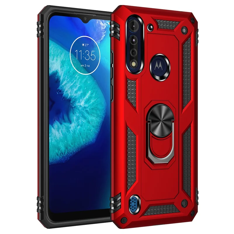 360 ° de Anillo Giratorio pc PC+TPU Combo Combo Para Motorola Moto G8 Power Lite - Rojo