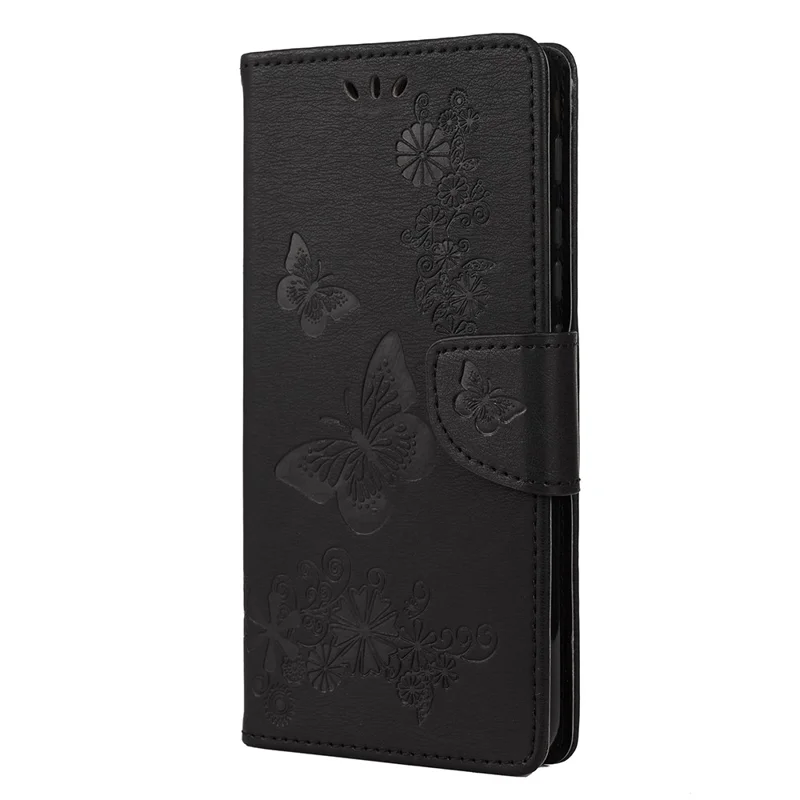 Imprint Butterfly Flower Leather Shell for Motorola Moto G9 Play - Black