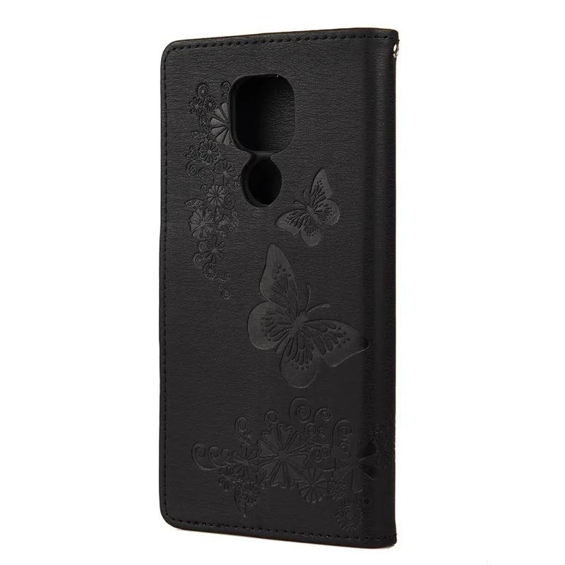 Imprint Butterfly Flower Leather Shell for Motorola Moto G9 Play - Black