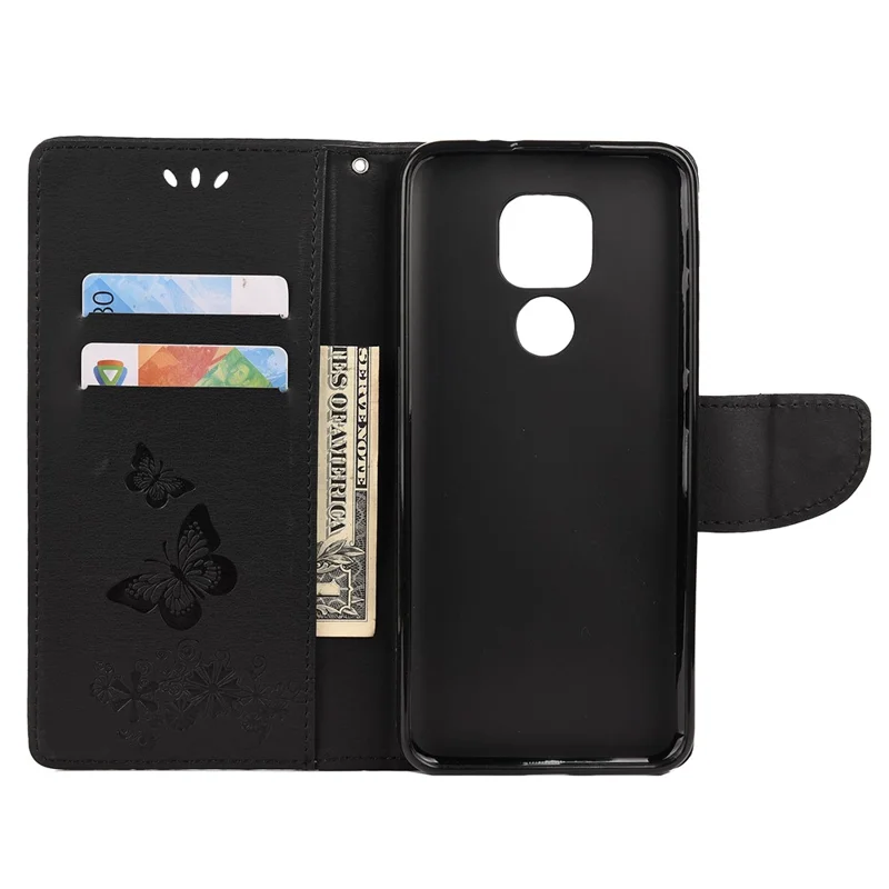 Imprint Butterfly Flower Leather Shell for Motorola Moto G9 Play - Black