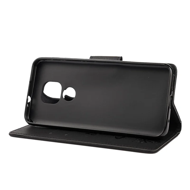 Imprint Butterfly Flower Leather Shell for Motorola Moto G9 Play - Black