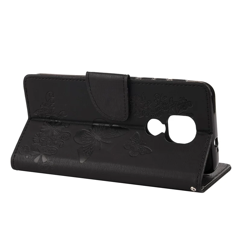 Imprint Butterfly Flower Leather Shell for Motorola Moto G9 Play - Black