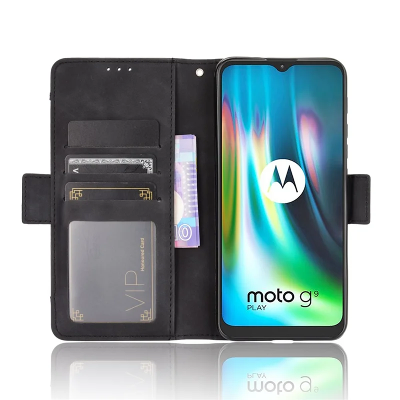 Étui Portefeuille en Cuir Multi-Fentes avec Support pour Motorola Moto E7 Plus - Noir