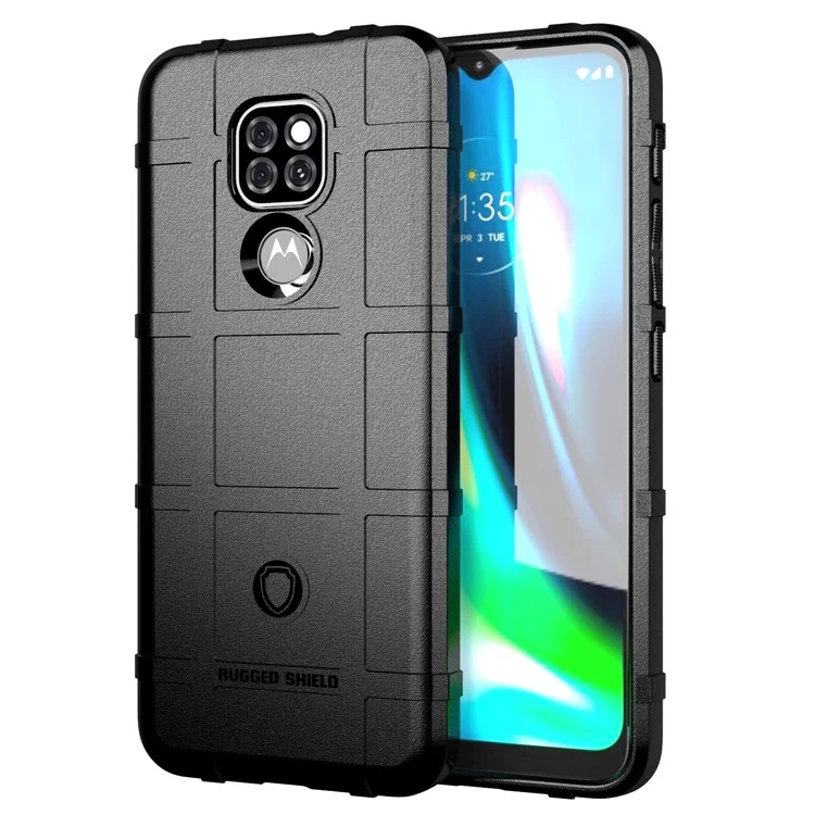 Shock-proof Rugged Square Grid Texture TPU Case for Motorola Moto G9 Play/G9 (India)/E7 plus - Black