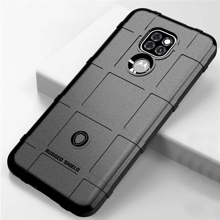 Shock-proof Rugged Square Grid Texture TPU Case for Motorola Moto G9 Play/G9 (India)/E7 plus - Black