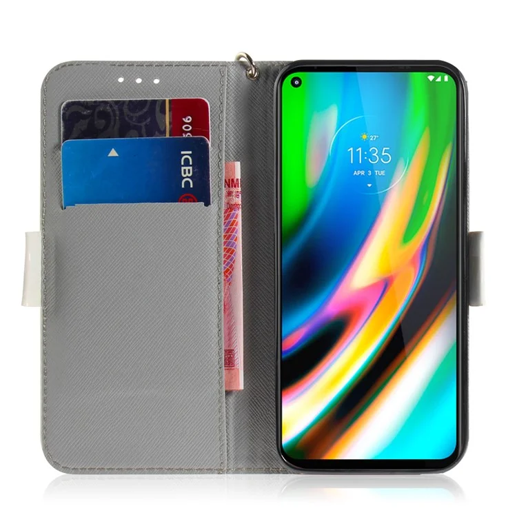 Печать Pattern Printing Light Spot Decor Кожаный Кошелек Для Motorola Moto G9 Plus - Красивые Цветы