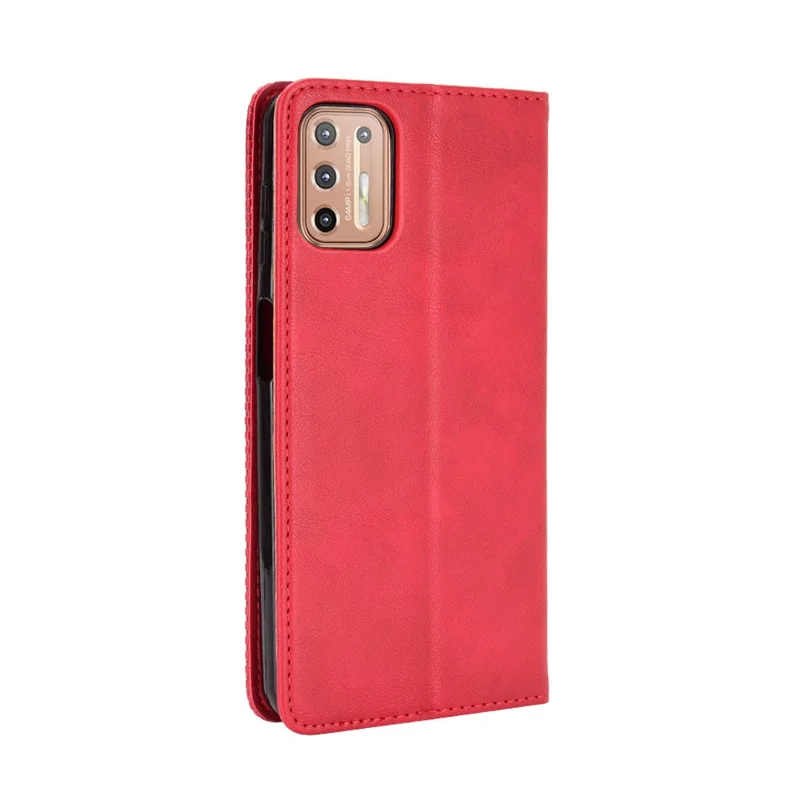 Магнитный винтажный защитный чехол для телефона Motorola Moto G9 Plus с бумажником и подставкой - Красный