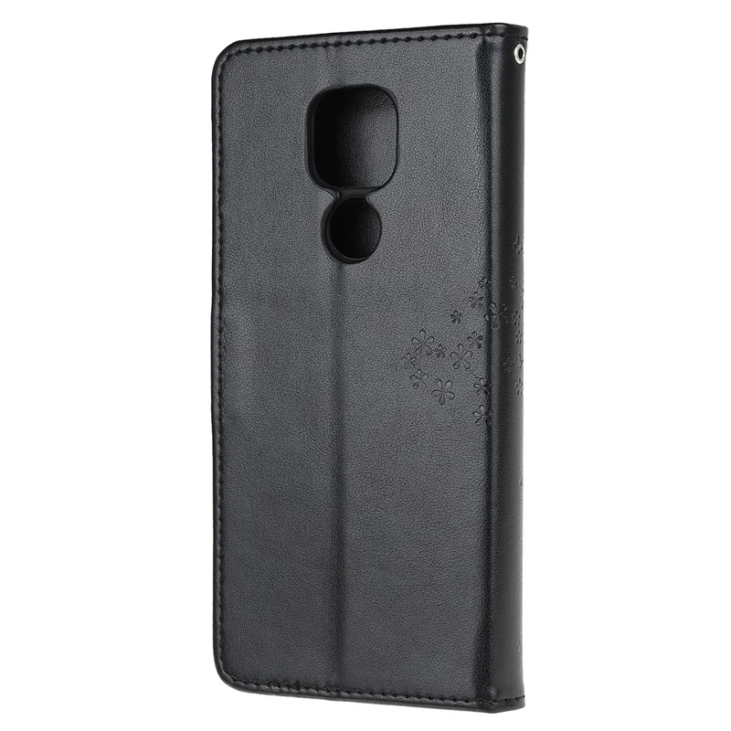 Stylish Imprint Tree and Owls Wallet Leather Phone Protector for Motorola Moto G9 Play / Moto E7 Plus - Black