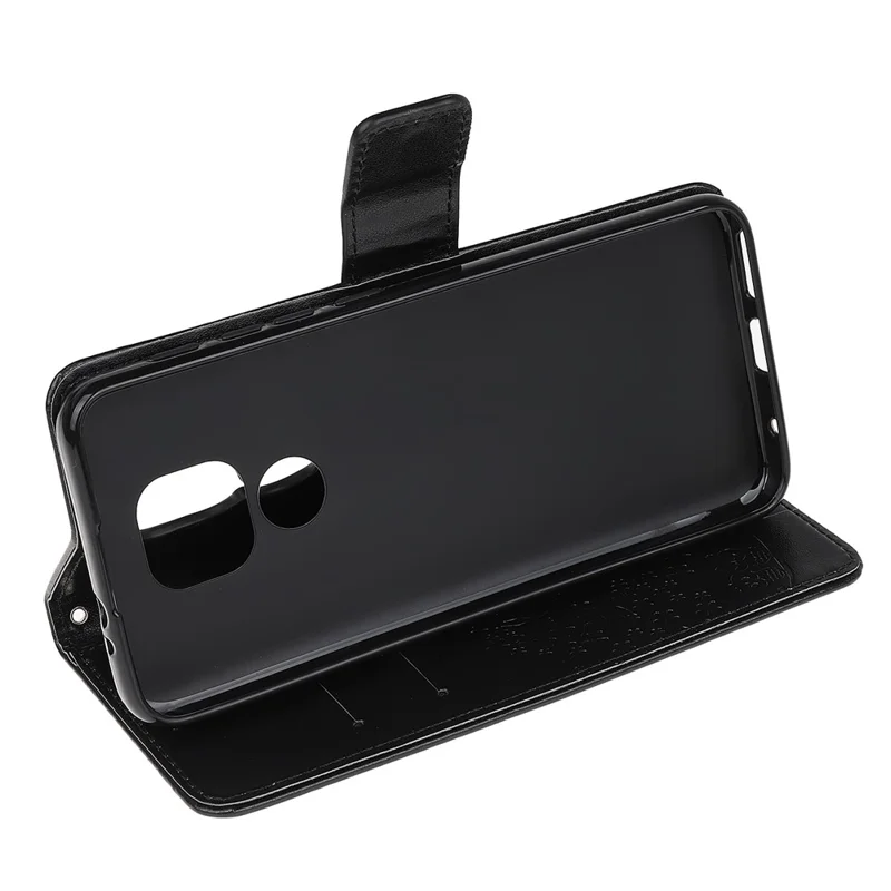 Stylish Imprint Tree and Owls Wallet Leather Phone Protector for Motorola Moto G9 Play / Moto E7 Plus - Black