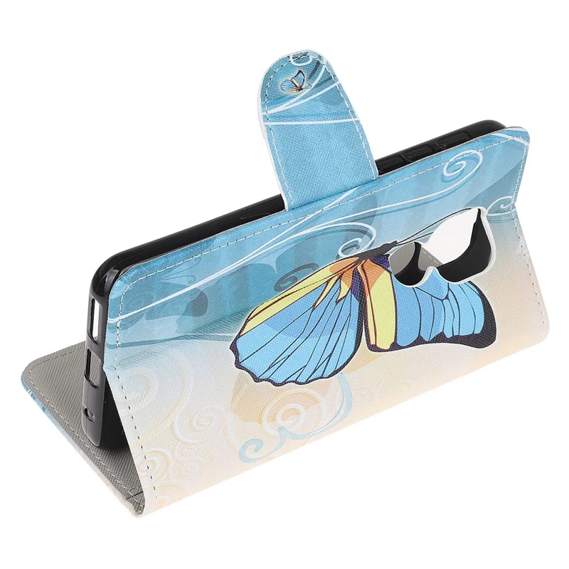 Pattern Printing Cross Texture Leather Wallet Case for Motorola Moto G9 Play / Moto E7 Plus - Blue Butterfly