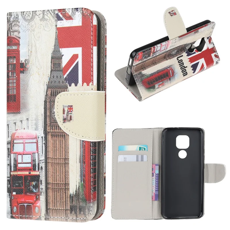 Mönstrad läderfodral med korsstruktur för Motorola Moto G9 Play / Moto E7 Plus - Big Ben
