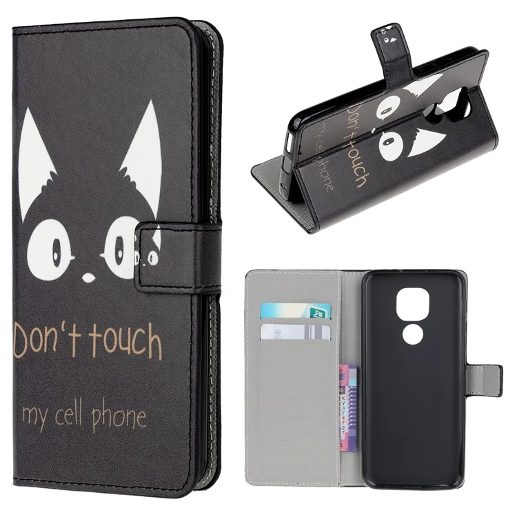 Pattern Printing PU Leather Wallet Stand Cover Case for Motorola Moto G9 Play / Motorola Moto E7 Plus - Don't Touch My Cell Phone