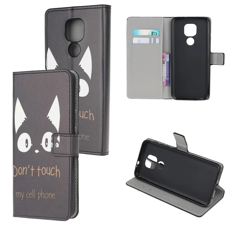 Pattern Printing PU Leather Wallet Stand Cover Case for Motorola Moto G9 Play / Motorola Moto E7 Plus - Don't Touch My Cell Phone