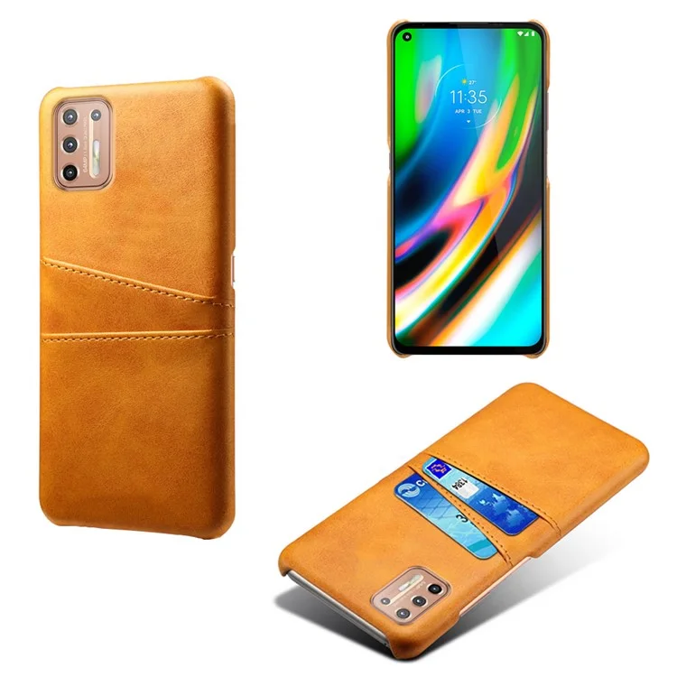 KSQ PU Leather Coated Plastic Case with Double Card Slots for Motorola Moto G9 Plus - Orange