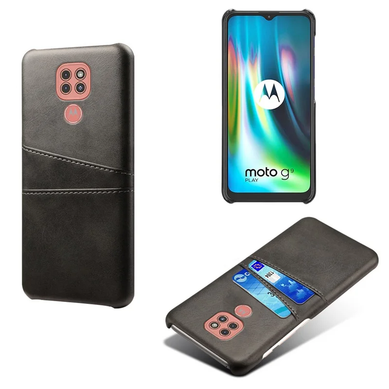 KSQ PU Leather Coated Hard PC Cover with Double Card Slots for Motorola Moto G9 Play - Black