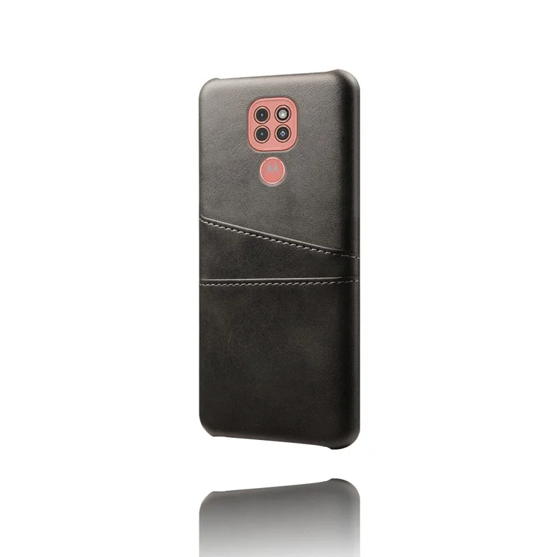 KSQ PU Leather Coated Hard PC Cover with Double Card Slots for Motorola Moto G9 Play - Black