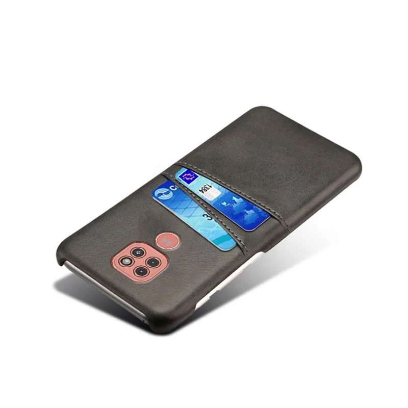 KSQ PU Leather Coated Hard PC Cover with Double Card Slots for Motorola Moto G9 Play - Black