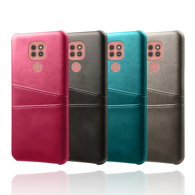 KSQ PU Leather Coated Hard PC Cover with Double Card Slots for Motorola Moto G9 Play - Black
