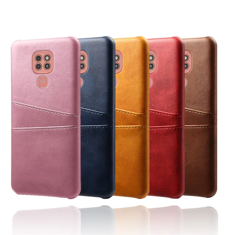 KSQ PU Leather Coated Hard PC Cover with Double Card Slots for Motorola Moto G9 Play - Black