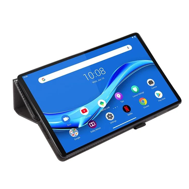 Чехол-книжка из натуральной кожи Crazy Horse с двойным дизайном для Lenovo Tab M10 Plus - черный