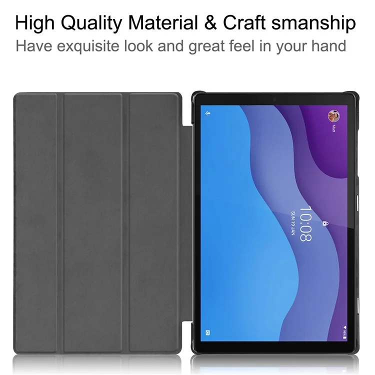 Tri-fold Leather Stand Tablet Case Narrow Bezel Multi-Color Tablet Cover for Lenovo Tab M10 HD Gen 2 TB-X306F/TB-X306X - Black