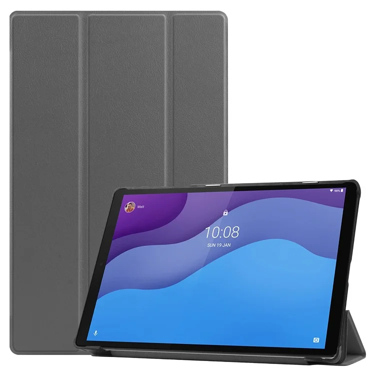 Tri-fold Leather Stand Tablet Case Narrow Bezel Multi-Color Tablet Cover for Lenovo Tab M10 HD Gen 2 TB-X306F/TB-X306X - Grey