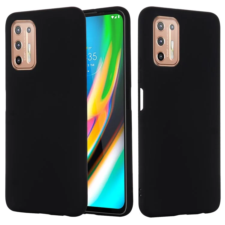 Liquid Silicone Soft Protection Case with Strap for Motorola Moto G9 Plus - Black