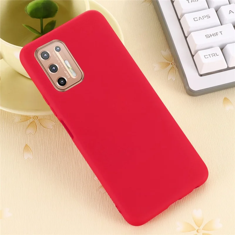 Liquid Silicone Soft Protection Case with Strap for Motorola Moto G9 Plus - Red