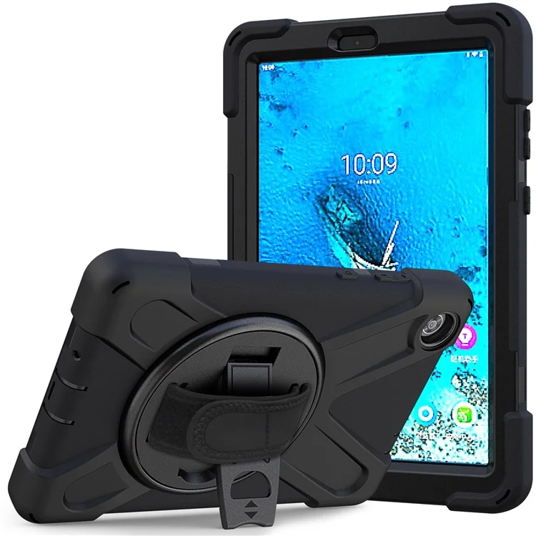 360 ° PC Giratória + Silicone Kickstand Case Tablet Com Caneta Slot Hand Band Para Lenovo Tab M8 8 "TB-8505F / 8505X 2019 - Preto