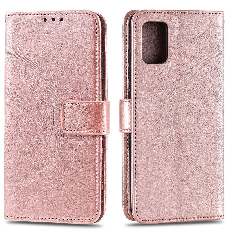 Imprint Flower Lederetui für Motorola Moto G9 Plus Wallet Stand Cover - Rose Gold