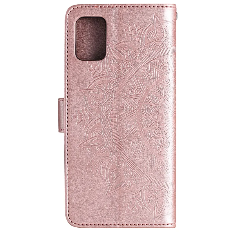 Imprint Flower Lederetui für Motorola Moto G9 Plus Wallet Stand Cover - Rose Gold