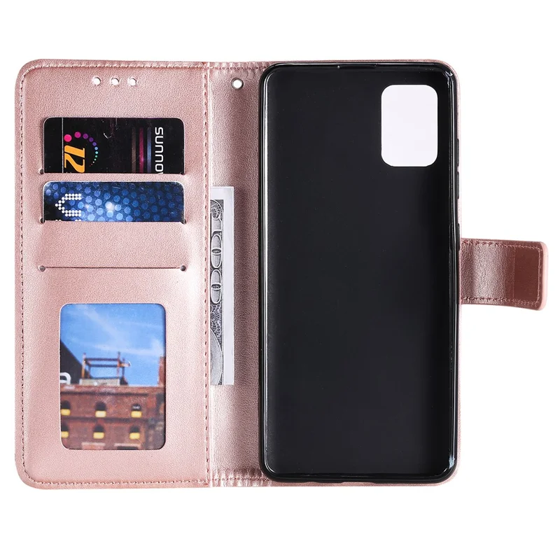 Imprint Flower Lederetui für Motorola Moto G9 Plus Wallet Stand Cover - Rose Gold
