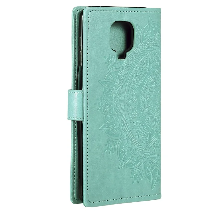 Imprint Flower Leather Shell for Motorola Moto G9 Play Wallet Stand Cover - Cyan