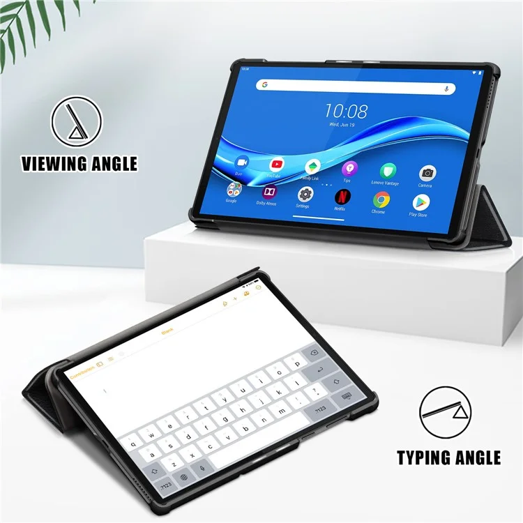 Tri Fold PU Looto Auto-wake/sleep Smart Tablet Case Para Lenovo Tab M10 HD Gen 2 TB-X306F / TB-X306X - Negro