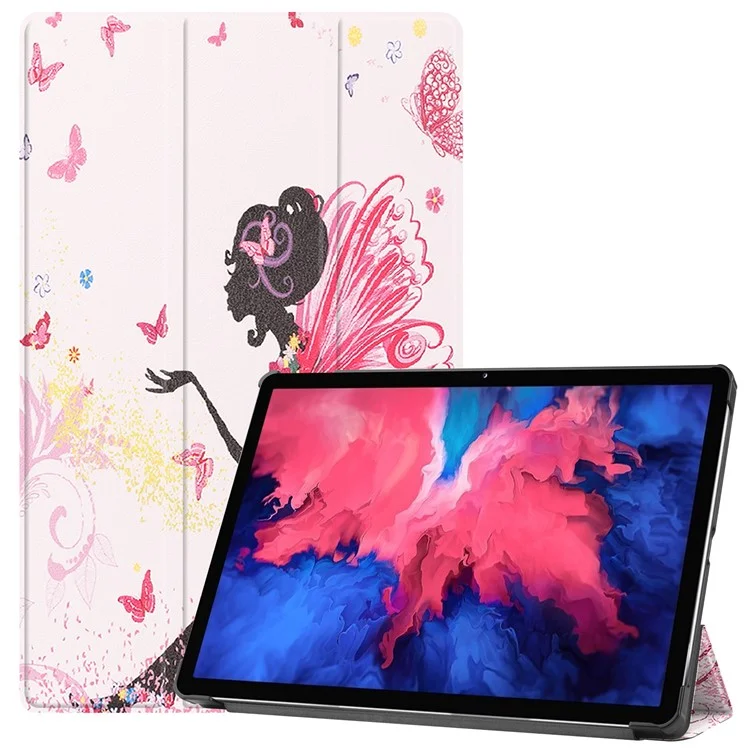 Estuche plegable de pie de cuero de poliuretano con impresión a prueba de polvo para Lenovo Tab P11 TB-J606F - Belleza