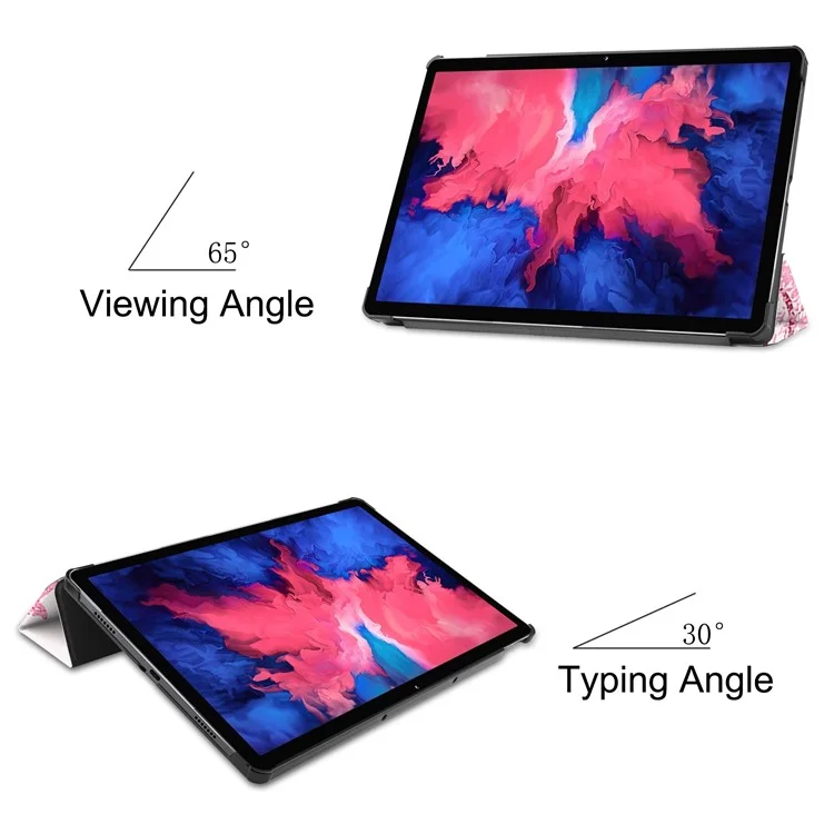 Estuche plegable de pie de cuero de poliuretano con impresión a prueba de polvo para Lenovo Tab P11 TB-J606F - Belleza