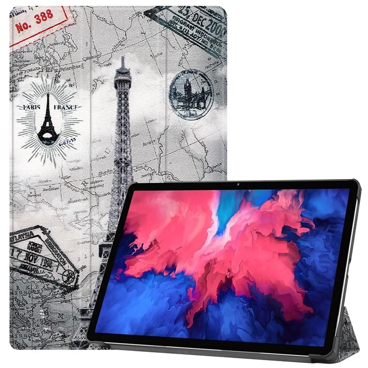 Étui de tablette Tri-Fold en cuir PU avec impression à motif anti-poussière pour Lenovo Tab P11 TB-J606F - Tour