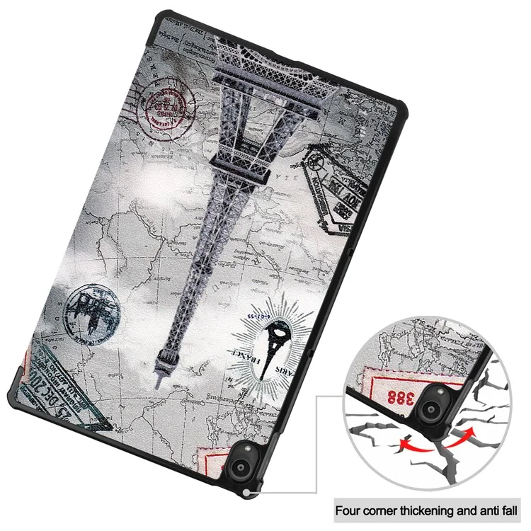 Étui de tablette Tri-Fold en cuir PU avec impression à motif anti-poussière pour Lenovo Tab P11 TB-J606F - Tour