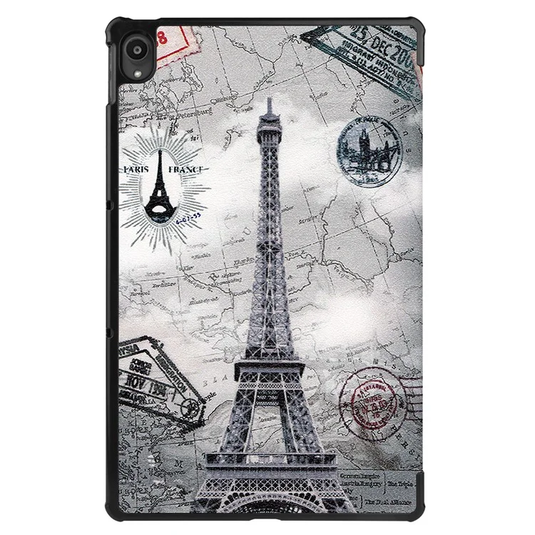 Étui de tablette Tri-Fold en cuir PU avec impression à motif anti-poussière pour Lenovo Tab P11 TB-J606F - Tour