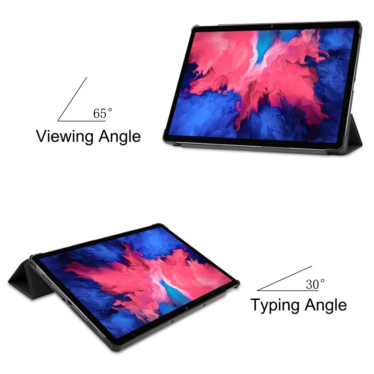 Funda de pie de cuero de tres pliegues para Lenovo Tab P11 TB-J606F - Negro