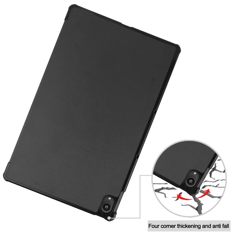 Funda de pie de cuero de tres pliegues para Lenovo Tab P11 TB-J606F - Negro