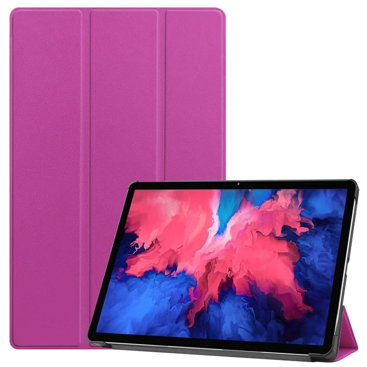Tri-fold Leather Stand Tablet Case for Lenovo Tab P11 TB-J606F - Purple