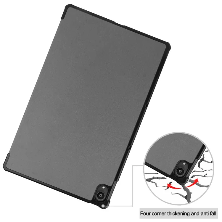 Estuche de soporte de cuero plegable triple para Lenovo Tab P11 TB-J606F - Gris