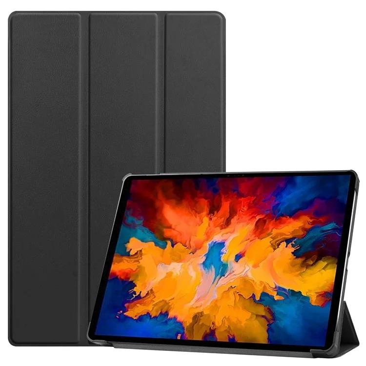 Estuche de Tableta de Cuero de Soporte Tri-pliegue Estable Para Lenovo Tab P11 Pro TB-J706F - Negro