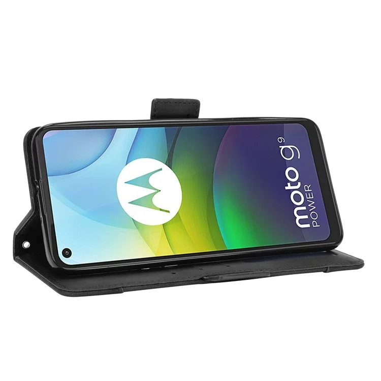 Multiple Card Slots Wallet Case Stand Leather Cover for Motorola Moto G9 Power - Black