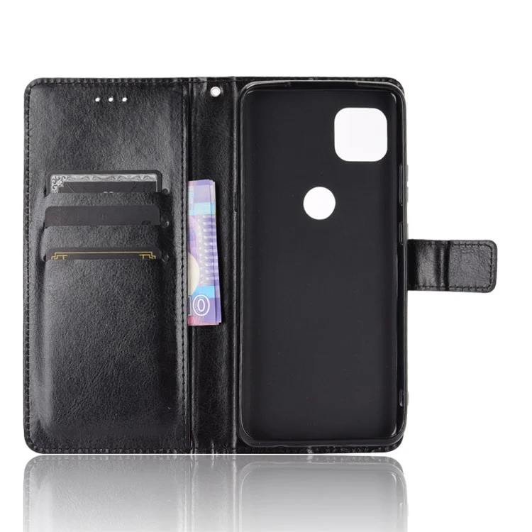 Crazy Horse Wallet Stand Lederschale Mit Riemen Für Motorola Moto G 5g - Schwarz